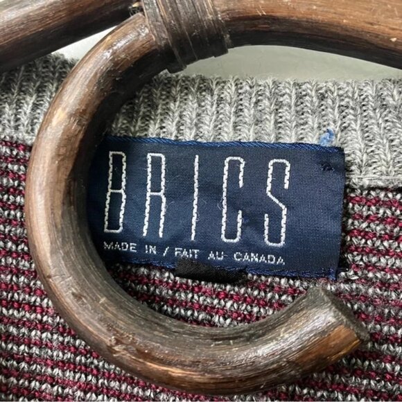 Vintage Brics Geometric Stripe Abstract Gray Knit Grandpa Sweater - Picture 3 of 4